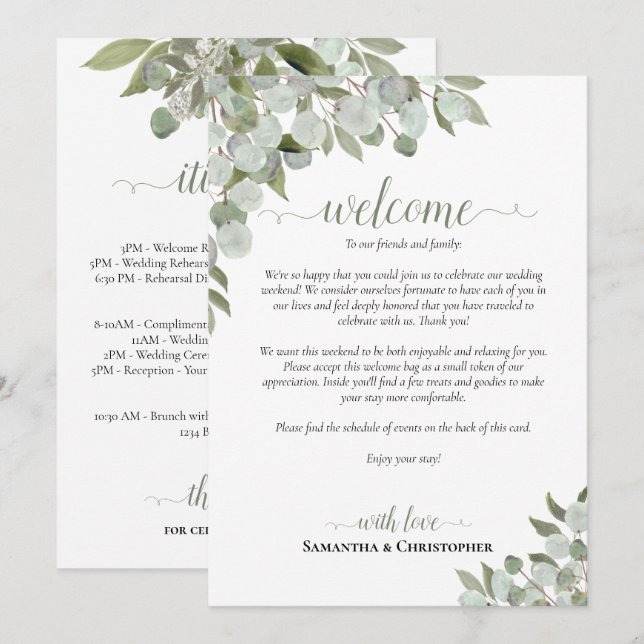Rustic Eucalyptus Wedding Welcome & Itinerary Program (Front/Back)