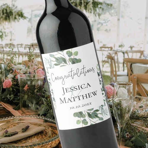 Rustic Eucalyptus Wedding Wine Label