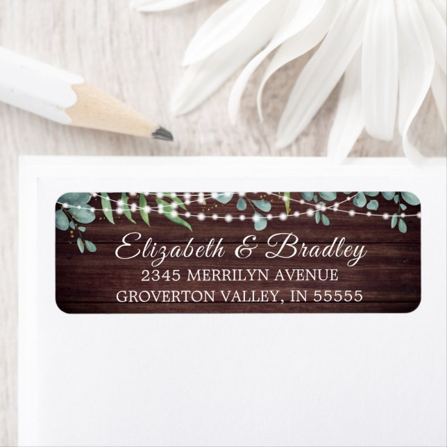 Rustic Eucalyptus Wood Greenery Lights Label (Insitu)