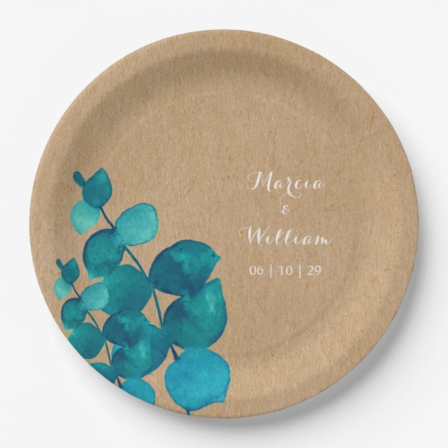 Rustic Eucalyptus Woodland Paper Plates (Front)