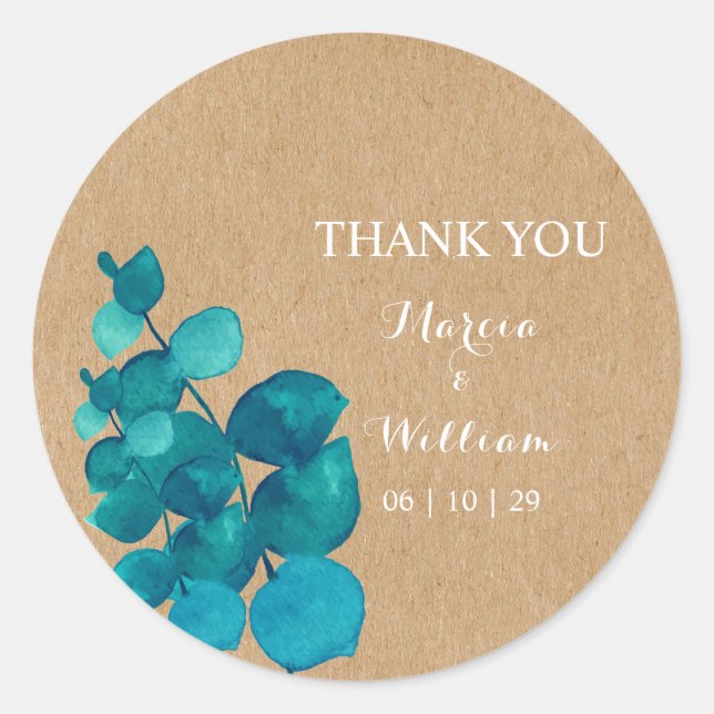 Rustic Eucalyptus Woodland Thank You Favor Classic Round Sticker (Front)