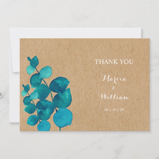 Rustic Eucalyptus Woodland Wedding Thank You Card (Front)