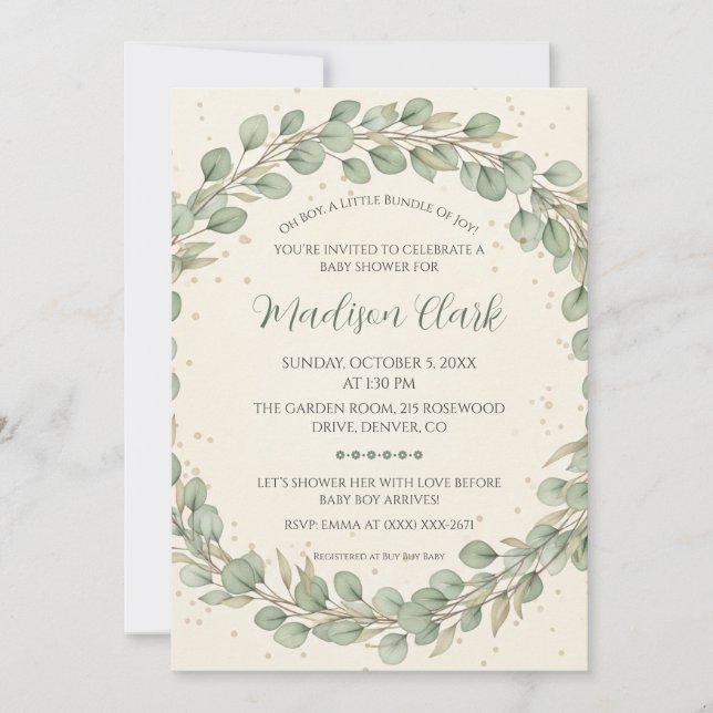 Rustic Eucalyptus Wreath Baby Shower Invitation (Front)