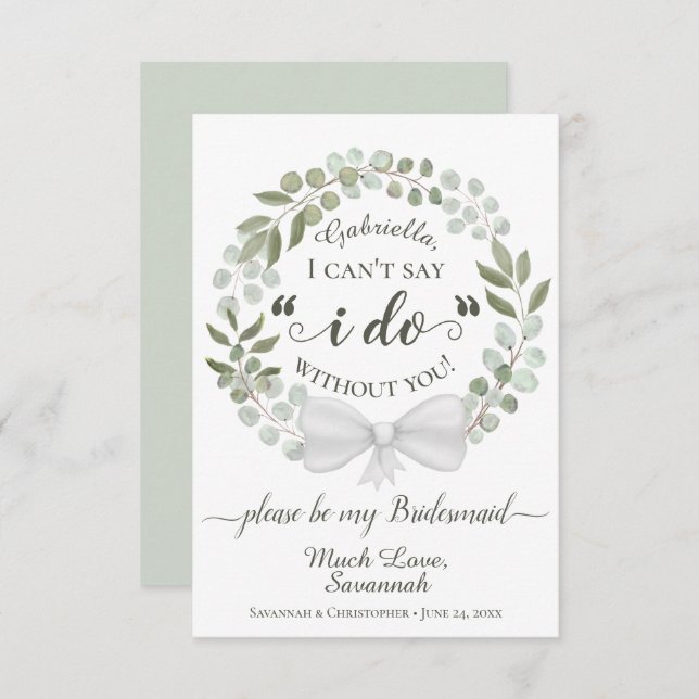 Rustic Eucalyptus Wreath Be my Bridesmaid Card (Front/Back)