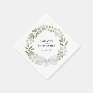 Rustic Eucalyptus Wreath Diagonal Design Wedding Napkins