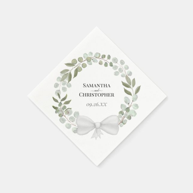 Rustic Eucalyptus Wreath Diagonal Design Wedding Napkins (Corner)