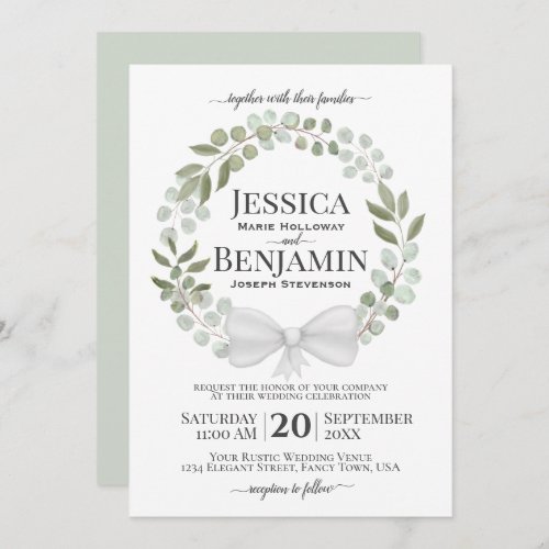 Rustic Eucalyptus Wreath Elegant Boho Wedding Invitation