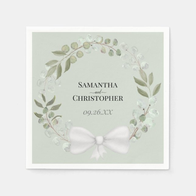 Rustic Eucalyptus Wreath Elegant Green Wedding Napkins (Front)