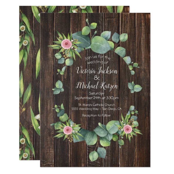 Rustic Eucalyptus Wreath Wedding Invitation