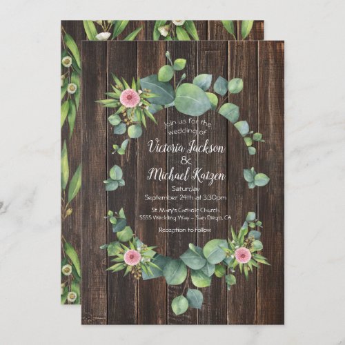 Rustic Eucalyptus Wreath Wedding Invitation