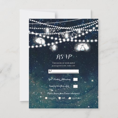 Rustic Evening Sky Mason Jar Lights Wedding RSVP Invitation