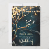 Rustic Evening Tree Lights Starry Night Wedding Invitation (Front)