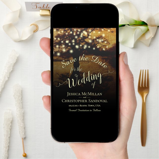 Rustic Evening Tree with Lights Wedding Save The Date (Front Digital)