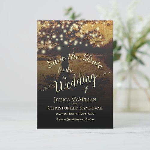Rustic Evening Tree with Lights Wedding Save The Date