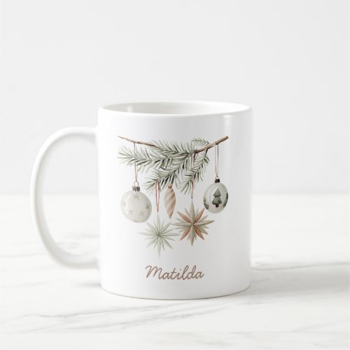 Rustic Evergreen Bauble Christmas Tree White Coffee Mug