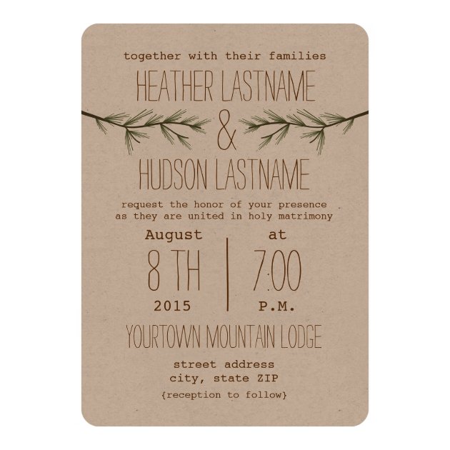 Rustic Evergreen Branches Wedding Invite
