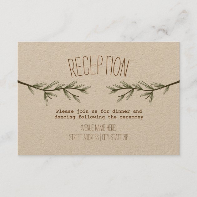 Rustic Evergreen Branches Wedding Reception Enclosure Card