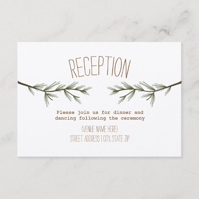 Rustic Evergreen Branches Wedding Reception Enclosure Card (Front)