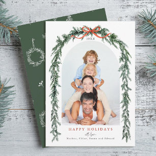 Rustic Evergreen Garland Arch Photo Christmas Holiday Card