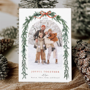 Rustic Evergreen Garland Arch Photo Christmas Holiday Card