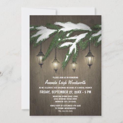 Rustic Evergreen Lantern Bridal Shower Invitations