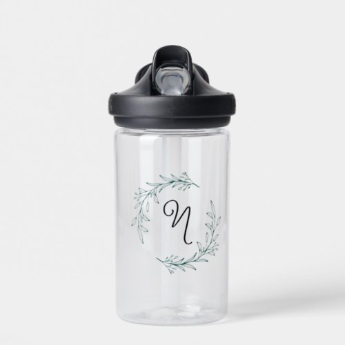 Rustic Evergreen Personalized Name Initial Wreath Water Bottle
