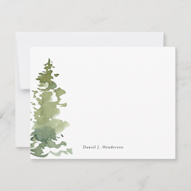 Rustic Evergreen Personalized Stationery Note Card (Front)