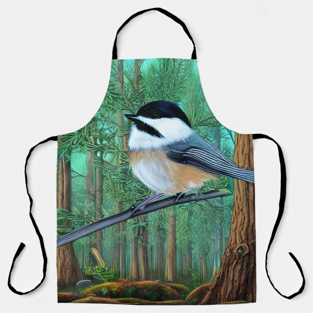 Rustic Evergreen Pine Chickadee Apron (Front)