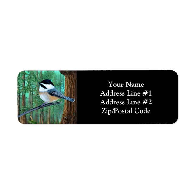 Rustic Evergreen Pine Chickadee Label (Front)