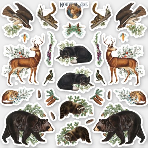 Rustic Evergreen Pine Forest Animals Sticker Sheet