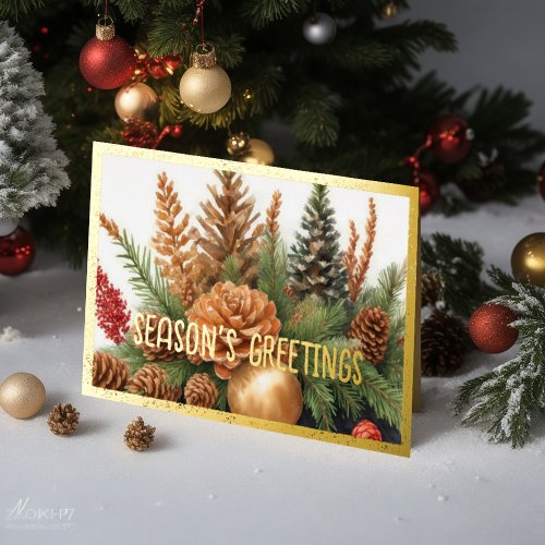 Rustic Evergreen Pinecone Watercolor Holiday Card