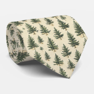 Rustic Evergreen Tree Sketch Cream Woodland Neck Tie