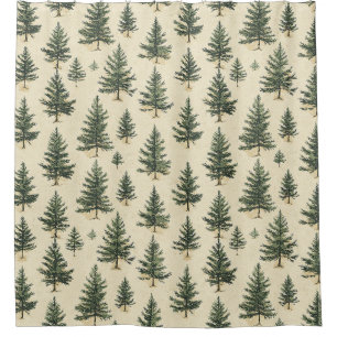Rustic Evergreen Tree Sketch Cream Woodland Shower Curtain