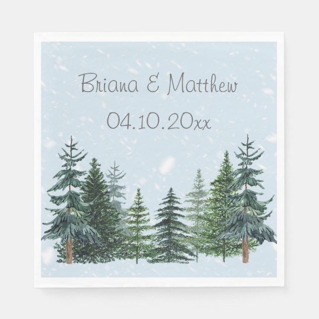Rustic Evergreen Winter Pine Trees Napkins (Front)