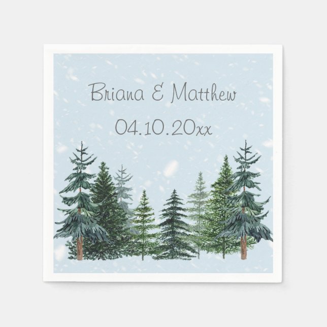 Rustic Evergreen Winter Pine Trees Paper Napkins (Front)