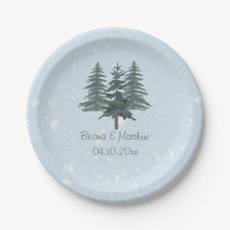 Rustic Evergreen Winter Pine Wedding Paper Plates
