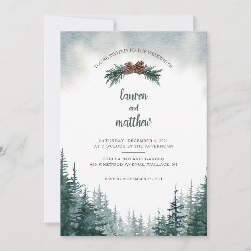 Rustic Evergreen Winter Wedding Invitation