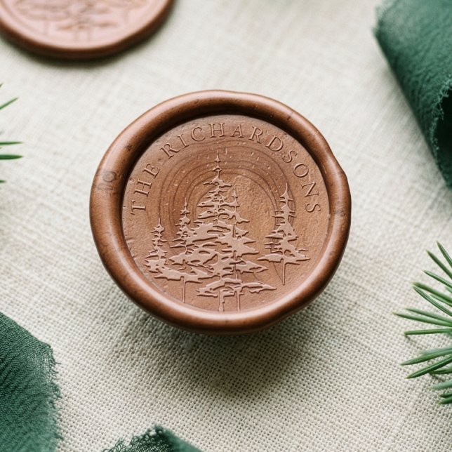 Rustic Evergreen Woodland Forest Trees Custom Name Wax Seal Stamp (Rustic Evergreen Woodland Forest Trees Custom Name Wax Seal Sticker)