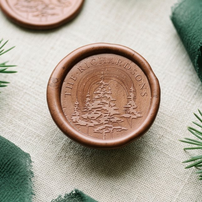 Rustic Evergreen Woodland Forest Trees Custom Name Wax Seal Sticker (Rustic Evergreen Woodland Forest Trees Custom Name Wax Seal Sticker)