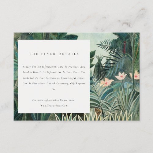 Rustic Exotic Tropical Rainforest Wedding Details Enclosure Card