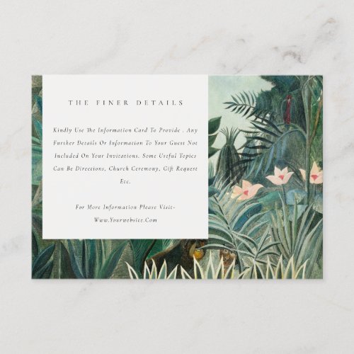 Rustic Exotic Tropical Rainforest Wedding Details Enclosure Card