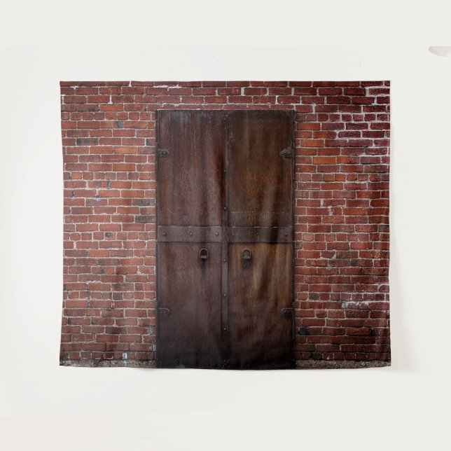 Rustic Exposed Red Brick Wood Door Party Backdrop (Front (Horizontal))