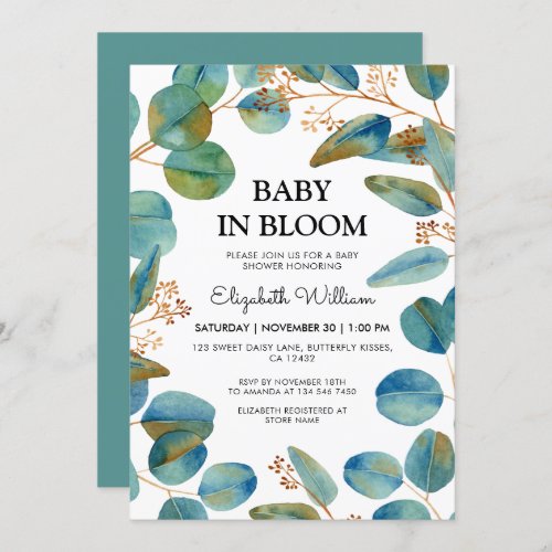 Rustic Eycalyptus Baby In Bloom Baby Shower Invitation