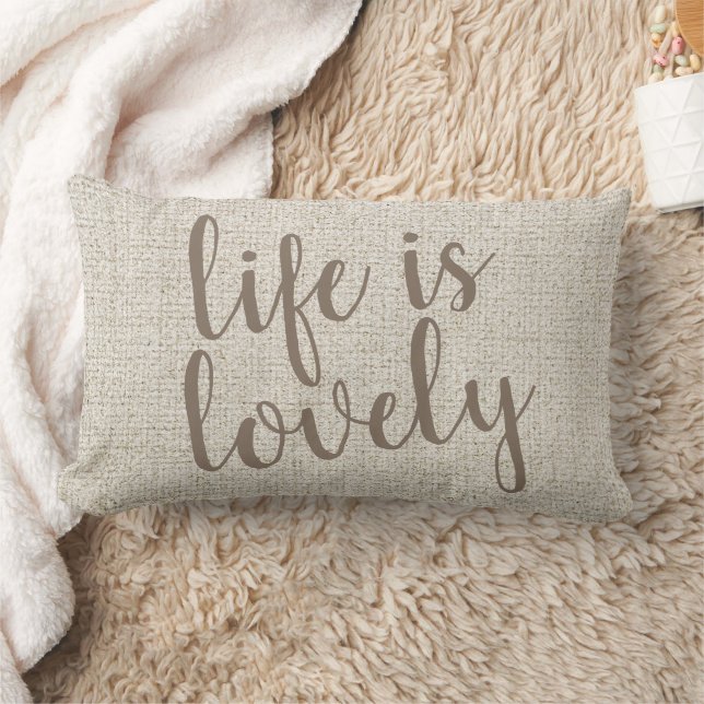 Rustic Fabric Print Script Life Is Lovely Lumbar Pillow (Blanket)