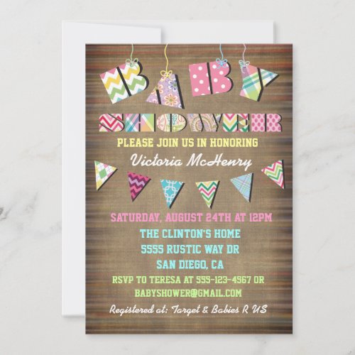 Rustic Fabric Shabby Chic  Baby Shower Invitations