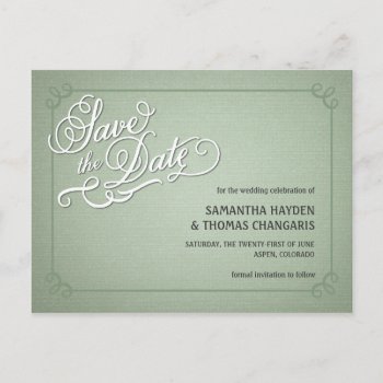 Rustic Fade Green Save The Date Announcement Postcard by envelopmentswedding at Zazzle