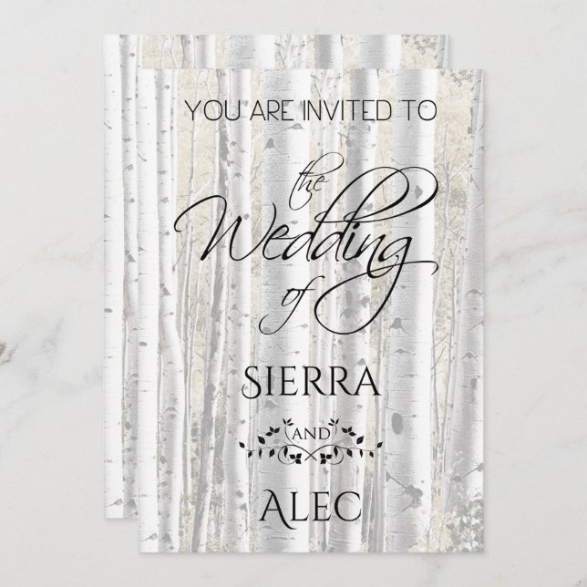 Rustic Faded White Birch Trees Invitation (Front/Back)