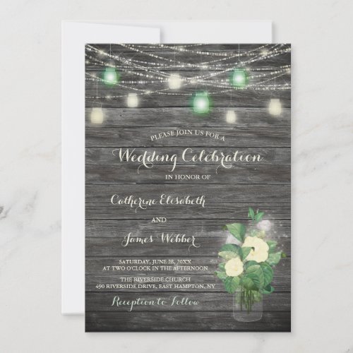 Rustic Fairy Lights Mason Jar Wedding Invitaton Invitation