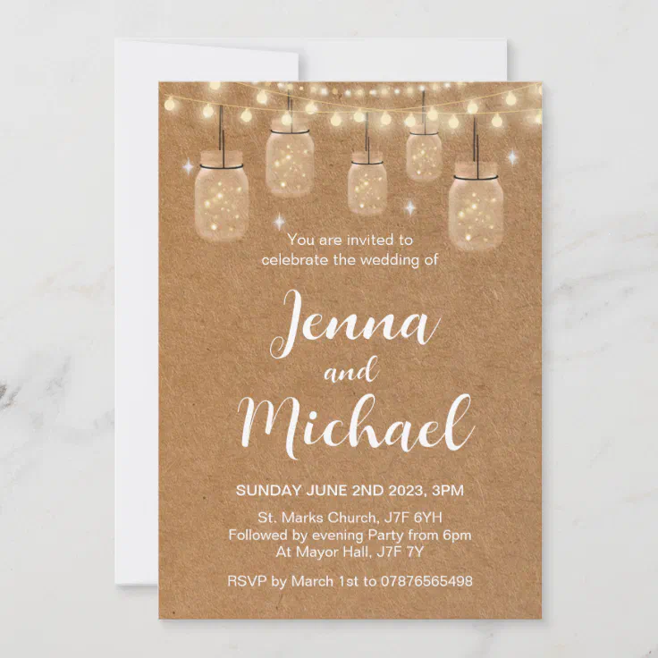 Rustic fairy lights wedding invitation, mason jar invitation Zazzle