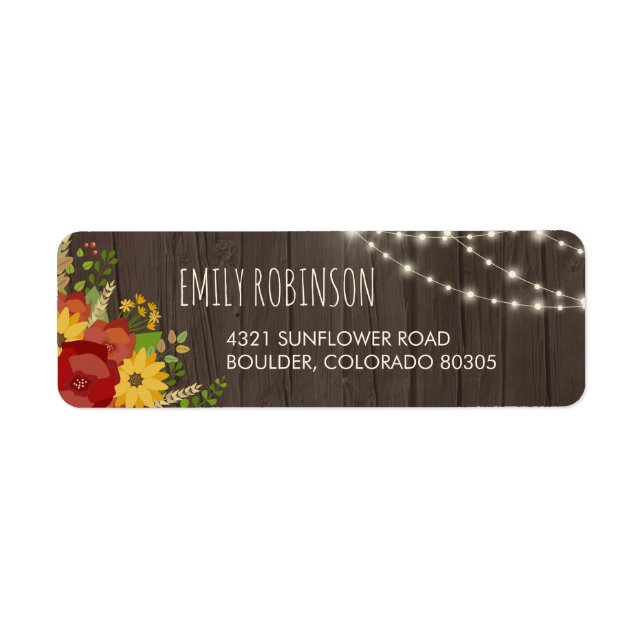 Rustic Fairy Lights Wood Grain & Flowers Label (Front)